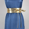 Detail of golden metallic textured waist belt tied in a bow on a dark blue dress - Total Length 2.5m / Luxury Gold