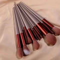 Reddish brown 13pcs makeup brush set with gray handles on beige fabric background - 13Pcs Latte [OPP Bag]