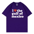Camiseta de algodón morado oscuro con estampado blanco I Heart The Gulf Of Mexico y cuello redondo - S / Morado