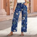 Dark blue high waist wide leg denim jeans featuring vintage all-over floral print patterns - S / Dark Blue