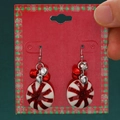 Christmas candy swirl earrings with red and silver bells on festive gift card - Candy Swirl Bell (H-216)