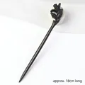 Ebony wood hair stick with floral carving and 18cm length in a minimalist style - Carved - Magnolia