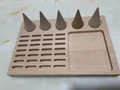 Natural wood jewelry display tray with 5 conical ring holders and slots for earrings - 5 Cones + 28 Holes + 1 Grid