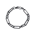 Dettaglio del bracciale Figaro in acciaio inossidabile nero con chiusura a moschettone - Nero