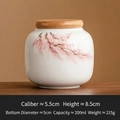 Mini ceramic tea canister with pink cherry blossom pattern and natural wood lid - Dehua White Hand Painted Cherry Blossom - Jar