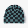 Checkerboard knit beanie in black and dark green with a thick folded cuff - Green