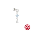 S925 sterling silver screw back earring with light blue floral stones and teardrop zircon - Single White Gold #11 (Clover Drop)