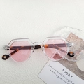 Retro round sunglasses with transparent white frames, pink lenses and tortoiseshell temples - Transparent Pink Lens
