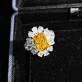 Macro detail of luxury square yellow gemstone ring with floral accents in black velvet box - Yellow Zirconia Ring (Adjustable)