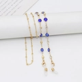Golden eyewear chain with deep blue beads and white rhinestones for sunglasses - 70cm / Sapphire Blue