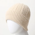 Classic cream cable-knit beanie hat for women featuring warm ribbed cuff and soft texture - One Size / Beige