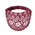 Deep wine red lace headband with pearls and rhinestones on elastic satin band - Red