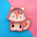 Cute fox-shaped bamboo fiber kids divided plate in orange and beige tones - 057 Squirrel Plate