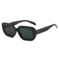 Classic square black sunglasses featuring thick frames and three-dot metal rivets - Black Frame Black Grey Lens
