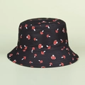Chapeau bob réversible avec motif de champignons rouges sur tissu noir pour femmes - M (56-58cm) / Imprimé Champignon Noir