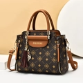 Sac à main marron en similicuir avec imprimé floral et breloque à franges chic - Café/Ocre