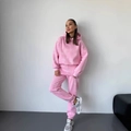 Pink washed snow effect hooded sweatshirt and high waisted sweatpants two piece set - S / Pink