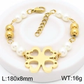Pulsera de trébol dorado con perlas blancas y corazones, longitud ajustable de 180mm - Estilo de Trébol de Perla Redonda (KB183039-BH)