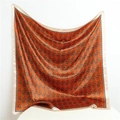 Elegant orange silk square scarf featuring classic equestrian stirrup patterns and trim - 70-220 Red