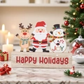 Décoration de Noël en bois avec Père Noël, Renne et Bonhomme de neige sur socle JOY - Ensemble de figurines Happy Holidays