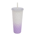 White and purple gradient studded tumbler with geometric texture and matching straw - Gradient White Purple