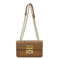 Bolso bandolera vintage marrón con cadena dorada y estampado geométrico - Marrón