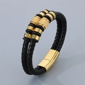 Bracelet pour homme en cuir tressé noir et or avec fermoir magnétique pratique - Style A Couleur Or (KB179971-YA)