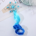 Detailed view of silver snowflake hairclip with blue gradient curly synthetic hair extension - Blue Gradient