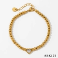 Bracciale a sfere dorate in acciaio inossidabile con ciondolo a cuore in zirconia cubica - Bracciale d'Oro (SBK175)