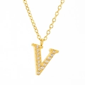 Titanium steel V-letter pendant necklace in gold finish with sparkling pavé crystals - Letter V (Includes Chain)