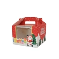 Rote Weihnachts-Cupcake-Box mit Tragegriff und Fenster mit festlichen Illustrationen - 2-reihig