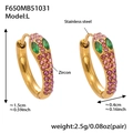 Detailed size chart for gold-plated snake earrings with pink and green zircon stones - Gold/Pink Zircon-L