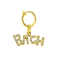 Golden belly button ring with sparkling crystals featuring the word Bitch in cursive - White Zirconia Clip-on