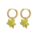 18K gold plated stainless steel hoop earrings with green star pendants for women - Green