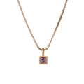Golden box chain necklace featuring a vintage square purple gemstone pendant with beaded edge - June-Light Purple