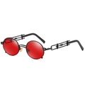 Steampunk sunglasses with round red lenses and black镂空 metal chain temples - Black Frame Red Lens
