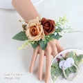Champagne and coffee artificial rose wrist corsage with pearls for weddings - Wrist Corsage / Dirty Orange