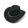 Detailed close-up of a black wool felt cowboy hat with a bold gold chain band detail - M (56-58cm) / Black