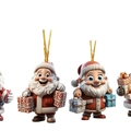 Pendenti Babbo Natale in acrilico con cordini dorati per decorazioni natalizie - Stile Combinazione Babbo Natale in Diverse Forme (2号四合一)