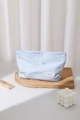 Detail of blue striped makeup bag with delicate bow embroidery and H&R logo label - 26x18cm / Blue Stripe (Large)