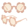 Pink flower-shaped sunglasses for girls with round lenses for parties and outdoor activities - C21-Fruit Pink Frame Tea Lens