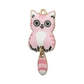 Pink and white enamel cat charm with a moving tail part and golden alloy base - Pink Cat With Tail