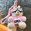 Cute plush teddy bear keychain wearing a pink sweater and cool goggles for backpack - Bear - Brown Pink Sweater