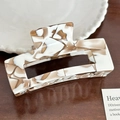 Square marble acetate hair claw clip in creamy coffee and white tones - Large Square-10.5cm