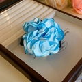 French style 3D blue satin lily flower hair claw clip displayed in a premium gift box - Hair Claw (59) / Blue
