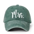 Casquette de baseball délavée vert foncé avec broderie Mrs. blanche et petit cœur - Vert Foncé