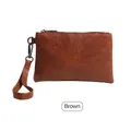 Sleek brown lychee texture PU leather wristlet wallet with gunmetal zipper and strap - Brown
