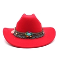 Red western cowboy wool felt hat with ethnic woven band and turquoise gemstone - M (56-58cm) / Red