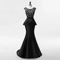 Elegant black mermaid evening dress with lace embroidery and peplum waist detail - US Size 2 (S) / Black