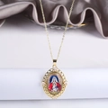 Elegante collana della Vergine Maria in oro con zirconi su sfondo di seta viola - Vergine Maria e il Bambino Tipo E (8)